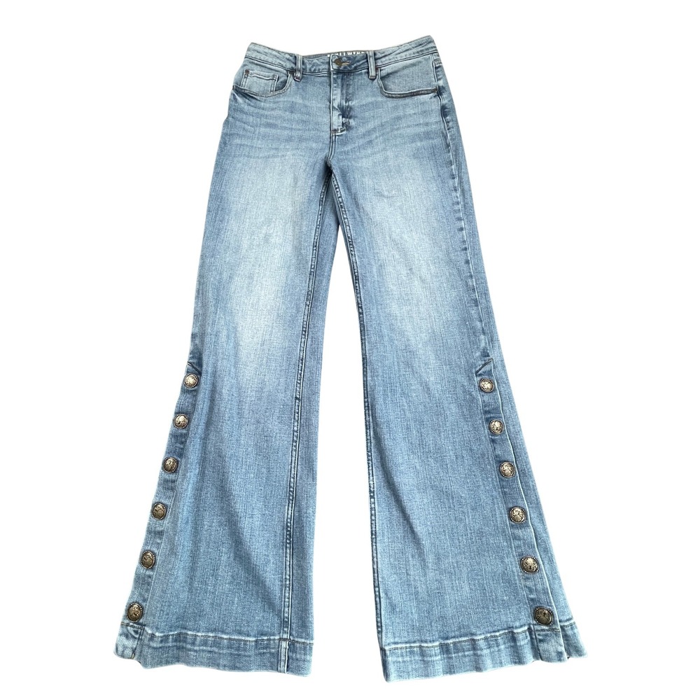 Idyllwind Miranda Lambert Womens Wide Leg Flare Concho Button Jeans Denim 12W